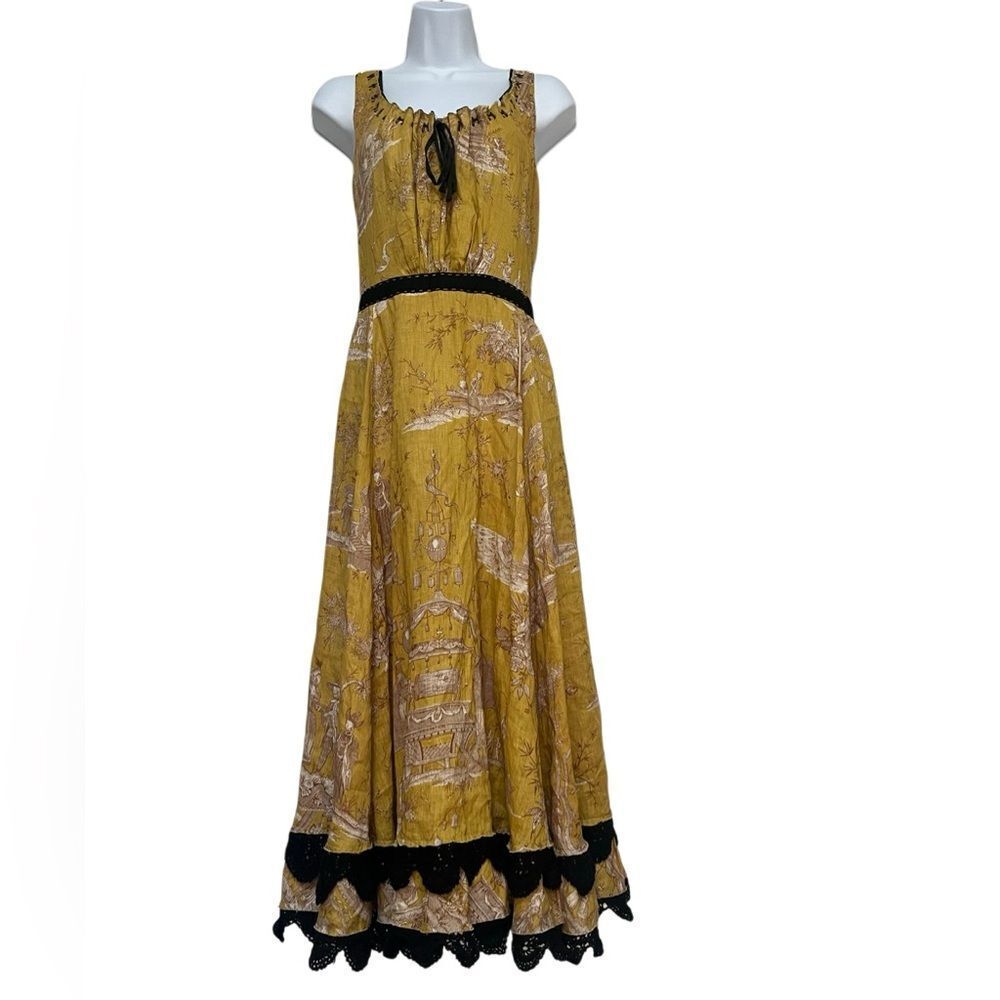 Dries Van Noten Linen Oriental Toile Coquette Tank Maxi Dress Women’s 12 Or M - Picture 9 of 9